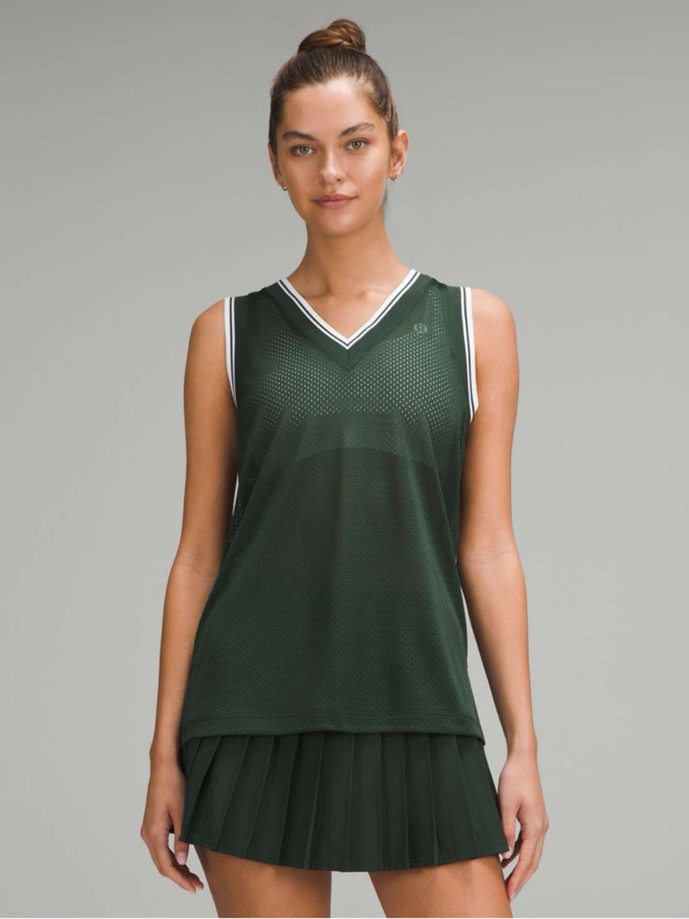 Lululemon V-Neck Mesh Tennis Tank Top
Legacy Green/White/White Women’s Size 10